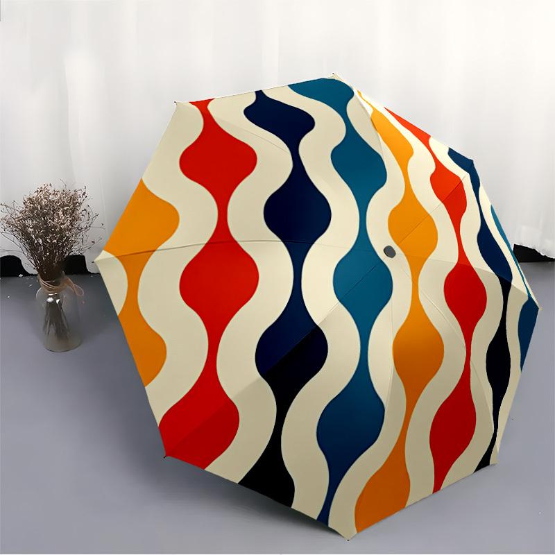1pc Wavy Colors Automatic Open/close Folding Compact Umbrella, 8-Rib Sturdy Canopy, Lightweight Portable, Everyday Use, Gift, Outdoor Umbrella, Travel