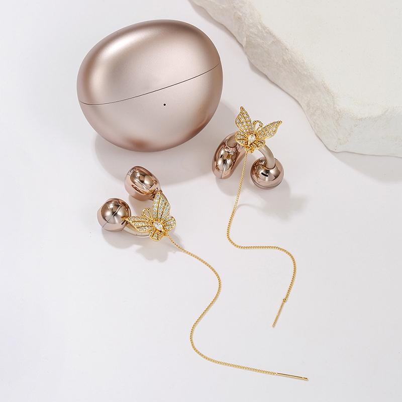 Bling Rhinestone Butterfly Ear Clip Earrings 2 Pieces Anti-Lost Holder for Wireless Earphone Female Prom Gift
