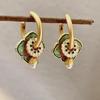 Vintage Green Oil-Drop Floral Earrings - Retro, Versatile, Fashionable, Multiple Styling Options