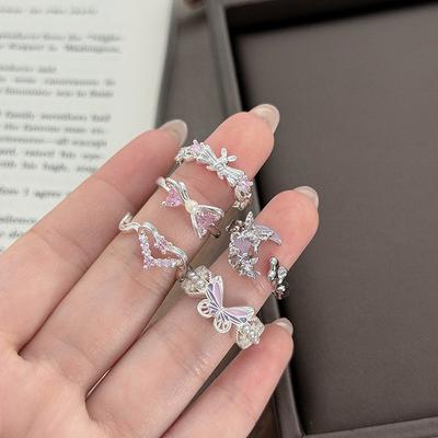 Light Luxury Niche High-End Butterfly Love Zir*****Pen Ring Temperament Full Of Diamonds Personality Super Fairy Stacked Ring Woman