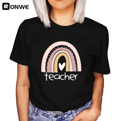 Teacher Rainbow Women Black T Shirt Summer Girl Black Harajuku 90s Clothes Female Tops Tee,Drop Ship
