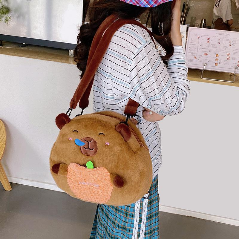 Cute Kapibara Hairy Doll Bag Girls Shoulder Bag Can Shoulder Student School Bag Cartoon Capybara Backpack