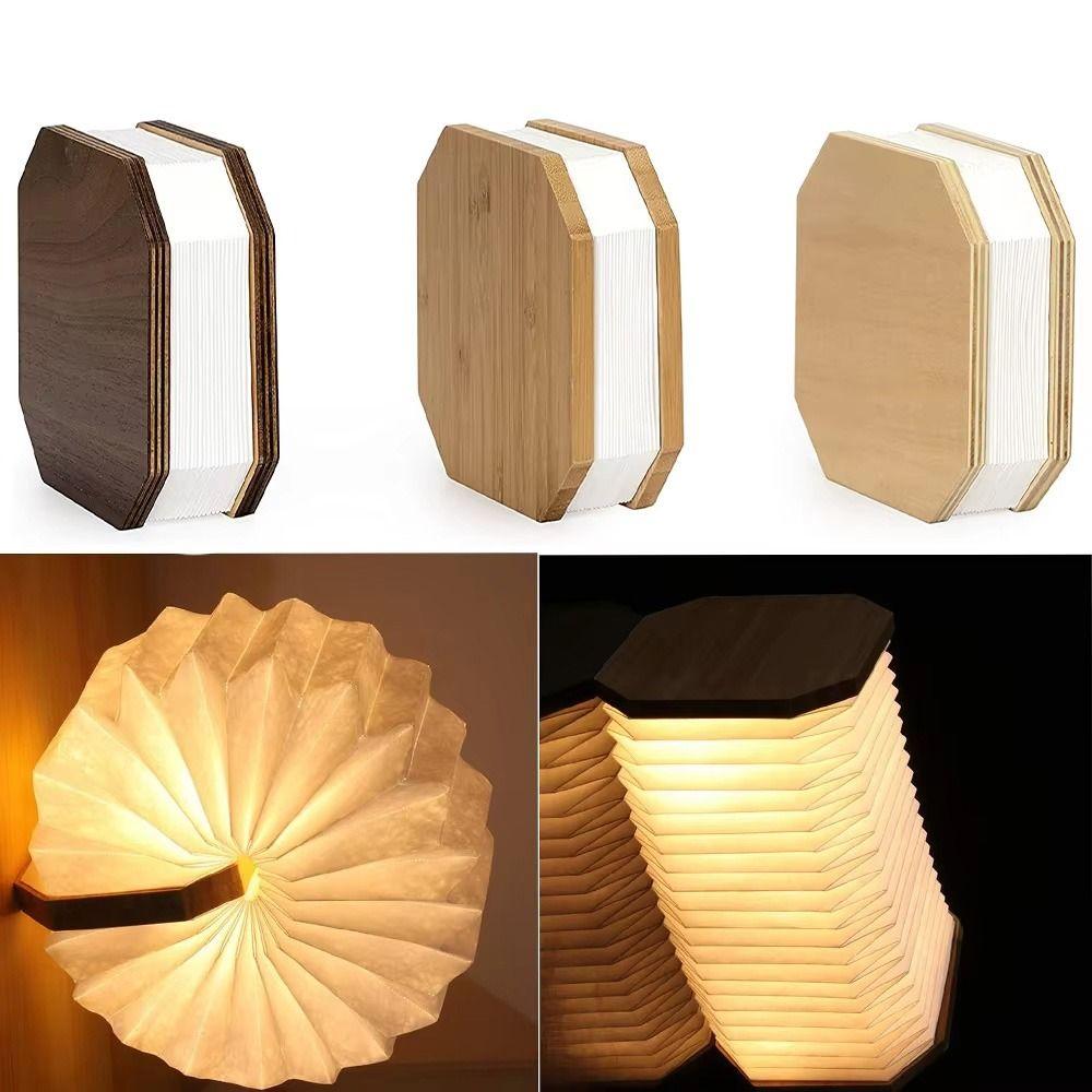 2 Colors Lights Folding Book Lamp Portable Led Table Lamp Wooden Flip Night Light  Birthday Gift