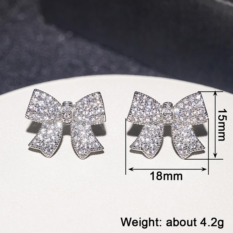 Huitan Aesthetic Women Stud Earrings Full Shining CZ Bowknot Shaped Engagement Party Elegant Accessories Fashion Chic JewelryGood product