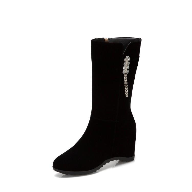 Autumn and winter new wedge heel short boots high heel medium boots matte short boots inner height increase Martin boots women's shoes