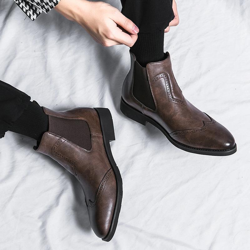 New high-top business casual short boots British style retro pointed leather shoes inner height-increasing Martin boots