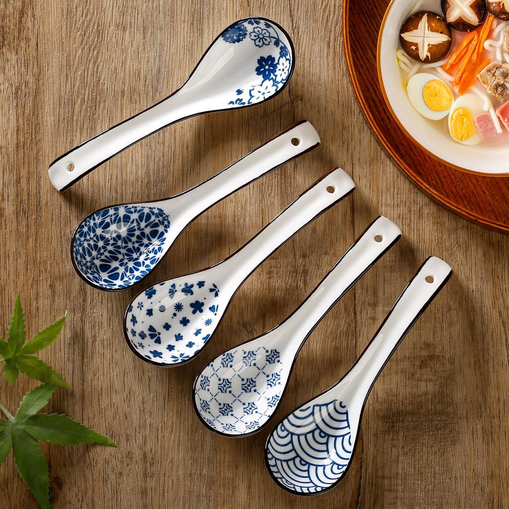 4PCS Ceramic Soup Spoons Household Tableware Set Retro Chinese Style Style Blue and White Porcelain Soup Spoon Combination Set4
