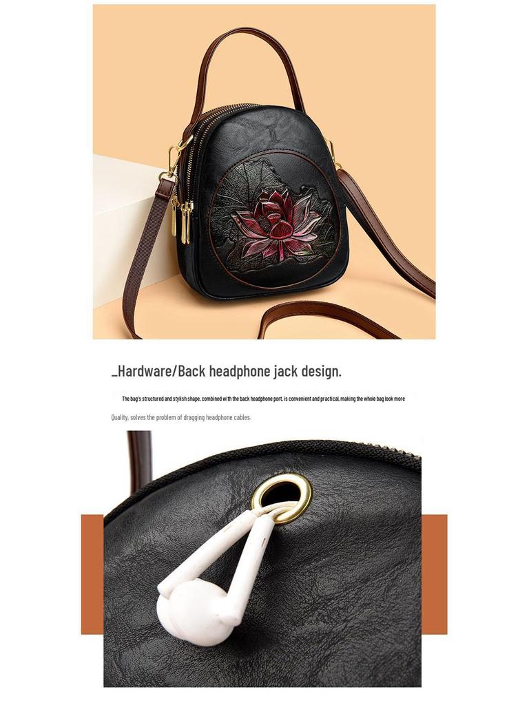 2025 Autumn-Winter Women's Lotus Handbag: Versatile Embossed Crossbody & Shoulder Bag