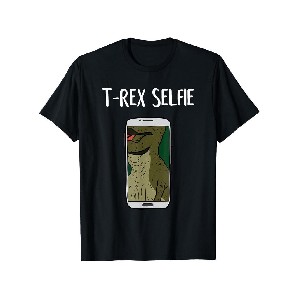 Funny Trex Dinosaur Selfie Graphic Tee Casual Round Neck Cotton Tshirt For Men