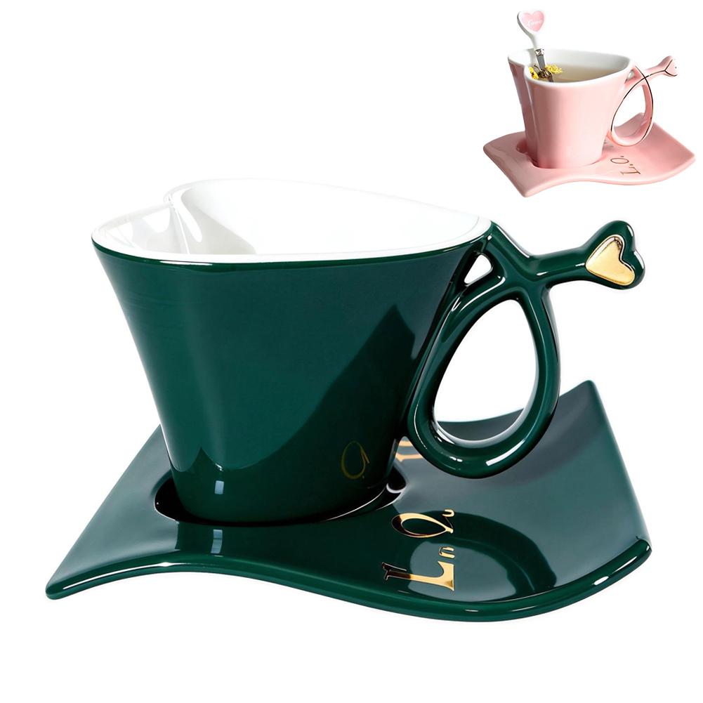 Ceramic Cup Creative Heart-shaped Couple Cup Coffee Cup Set European-style Pink Milk Mug Valentine s Day Ceramic Coffee Cup