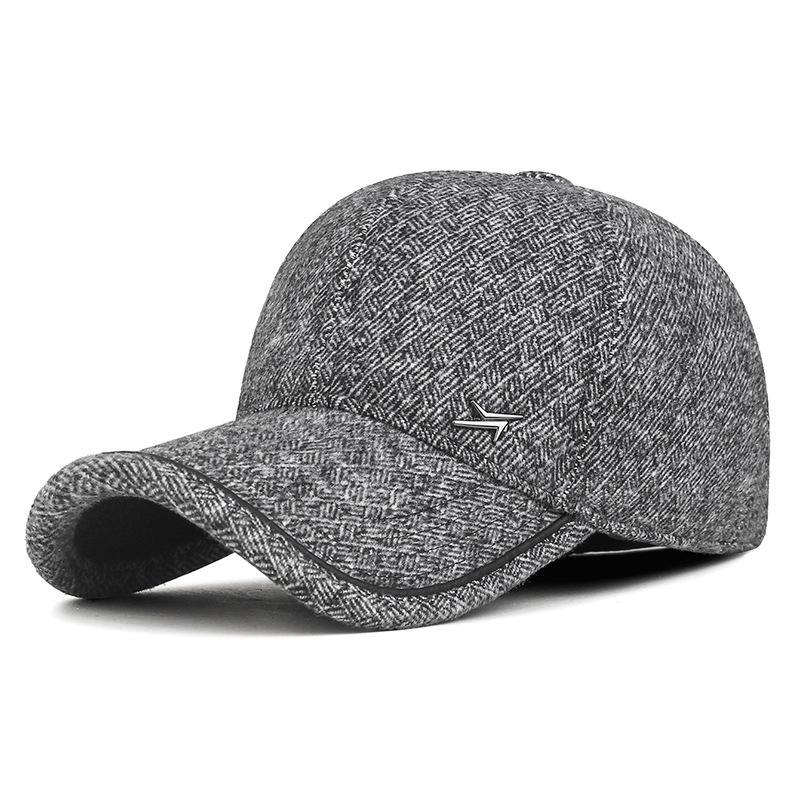 Herren Winter Warme Wollmischung Baseballkappe mit Ohrenklappen Dad Hat