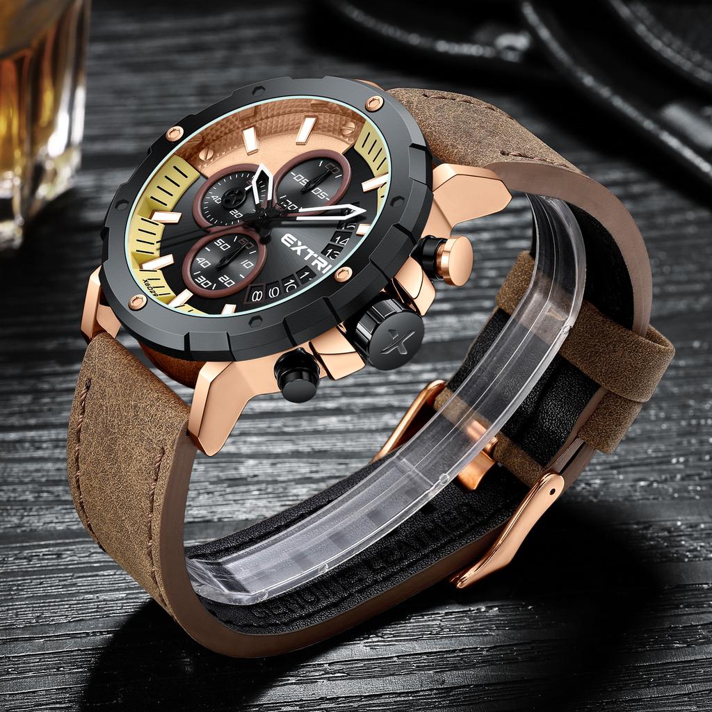 Extri Men'S Belt Watch Fashion Waterproof Luminous Calendar Quartz Watch