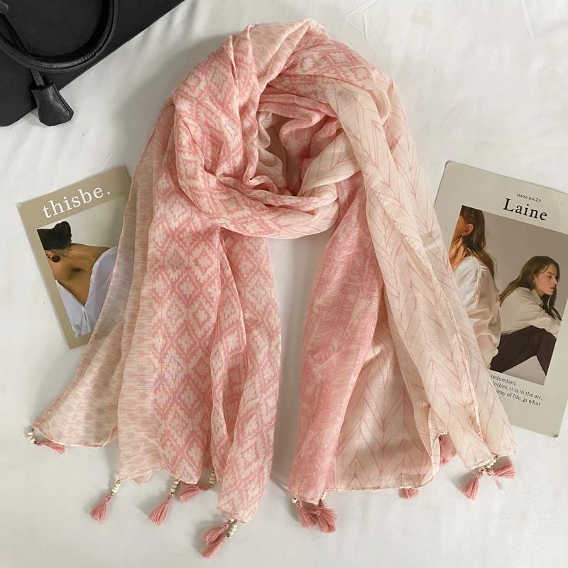 Retro Artistic Cotton Linen Scarf Women's Summer Sunscreen Awl Travel Photoaphy Beach Towel Multi-Functional Lon...