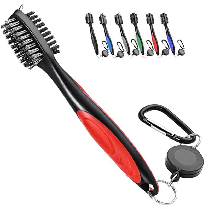Golf Club Brush Club Cleaner with 2 Ft Retractable Extension Cord and Aluminum Carabiner Golf Bag Accesso