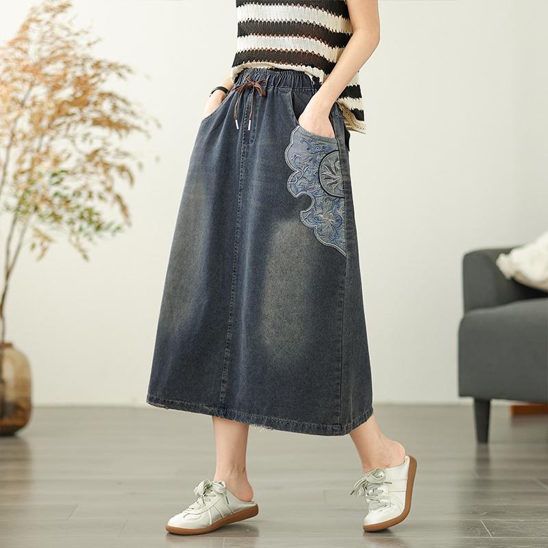 

Dimanaf 2025 Плюс Размер Летние Джинсовые Юбки Женские Тонкие Эластичные Модные Джинсовые Юбки А-силуэта С Высокой Талией Повседневные 2XL