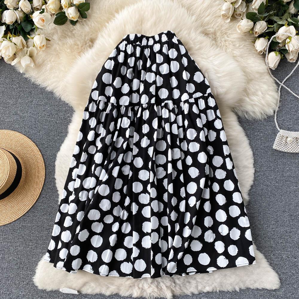 Fashion Polka Dot Elastic Waist Skirt Women's Summer Loose Temperament Large Swing A-Line Skirt Umbrella Skirt