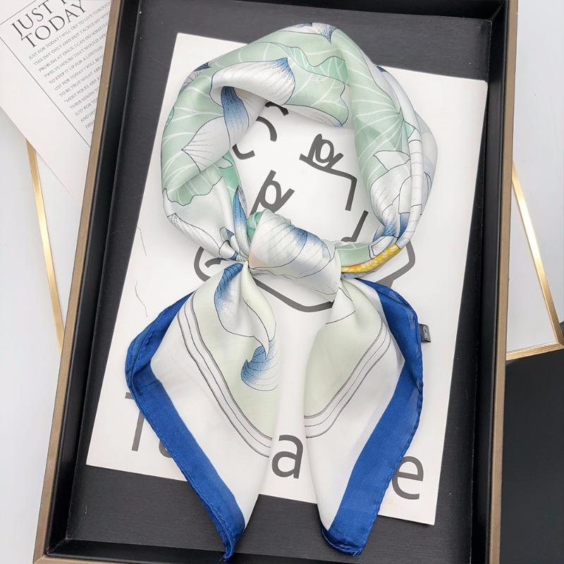 Luxury Brand 2024 Silk Square Scarf Women Cat Neck Hair Tie Band Beach Hijab Kerchief Head Headbands Bandana Female Foulard 70cm