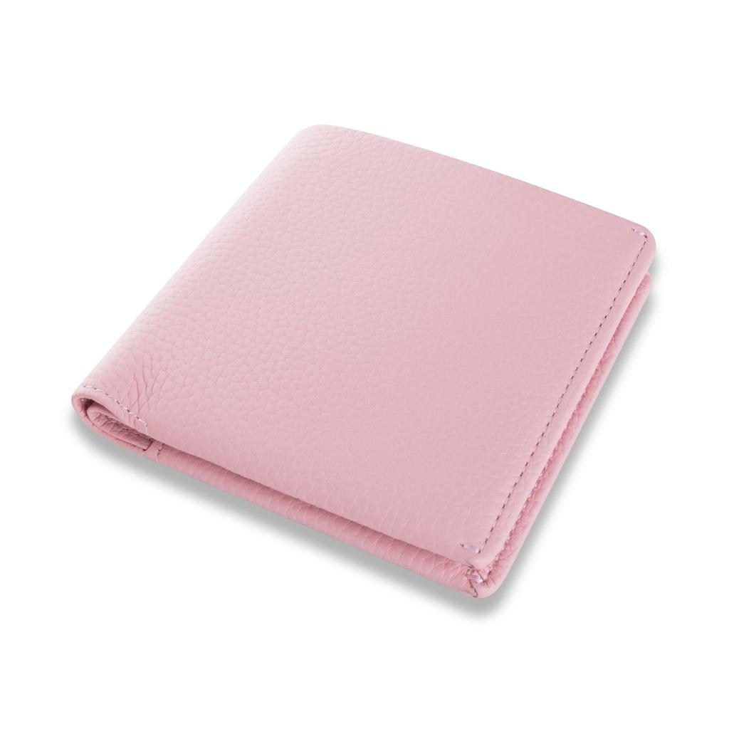 COGURE Bifold Mini-Geldbörse, Echtes Schrumpfkalbsleder, mit Scheinfach, Münzfach, Kartenschlitzen, Unisex, Inklusive Box, COPM02-Pink