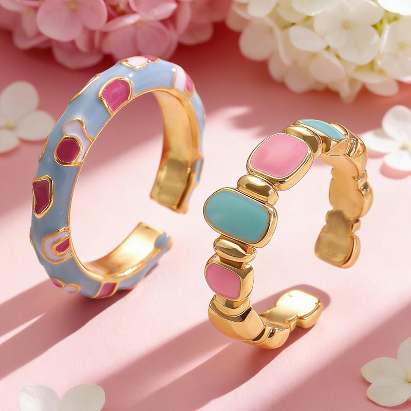 2Pcs Enamel Cute Drip Oil Irregular Open Rings for Women Girls Niche Geometric Chic Finger Ring Set Romantic Jewelry Accessories