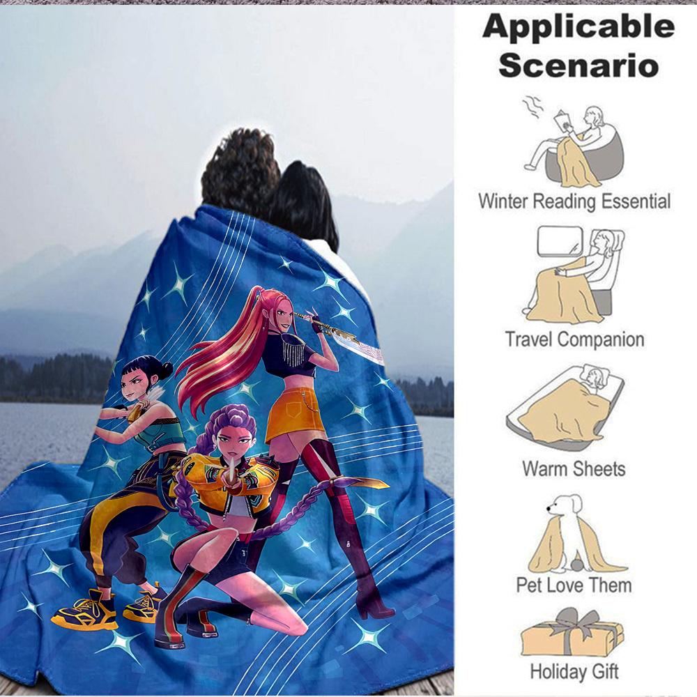 1pc KPop Flannel Throw Blanket HD Printed Lightweight Soft Warm All Season Blanket for Sofa, Bed, Travel, Camping Machine Washable