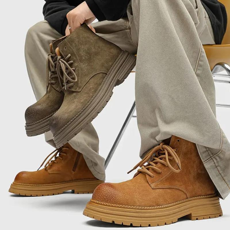 Men's Suede Leather Horse Boots Outdoor Man Casual Thick Soled Short Boots Fashionable Work Boots
