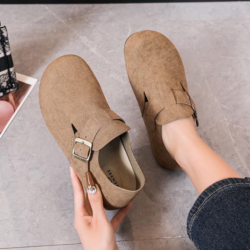 Flat Shoes 2025 Single Shoe Spring New Item Lazy Half Slippers Suede Frosted Shoes for Women