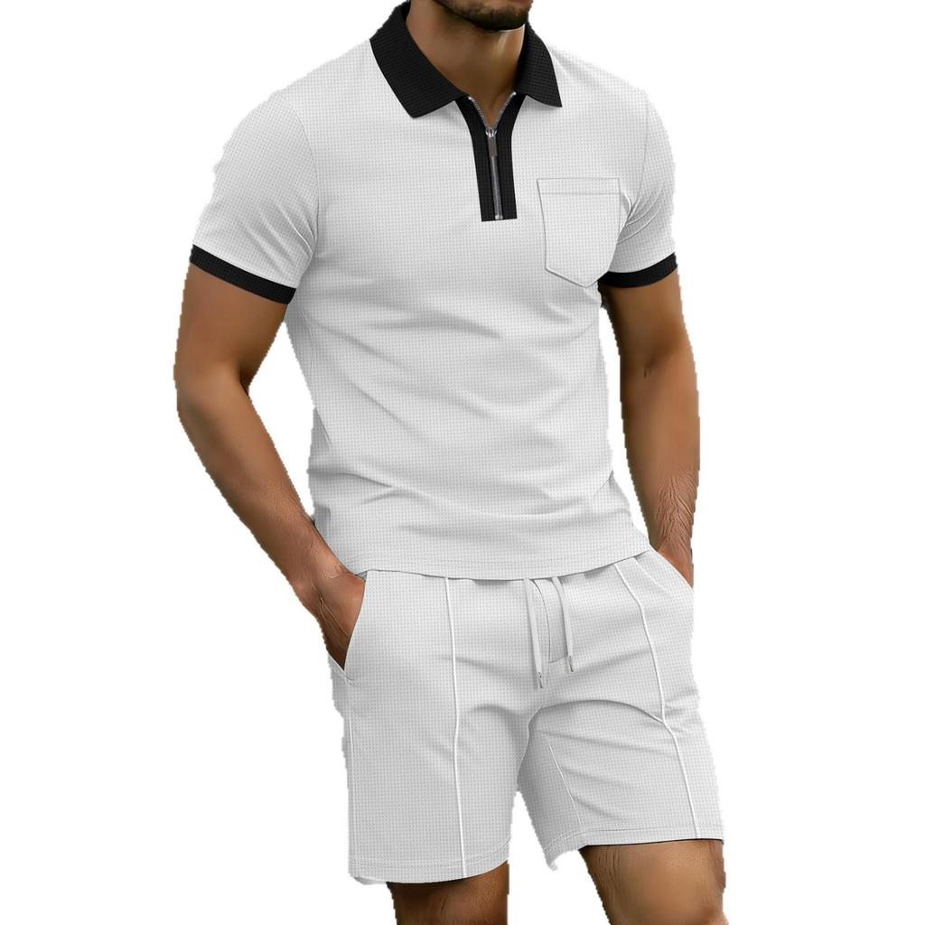 Men's Color Block Summer Polo & Shorts Set