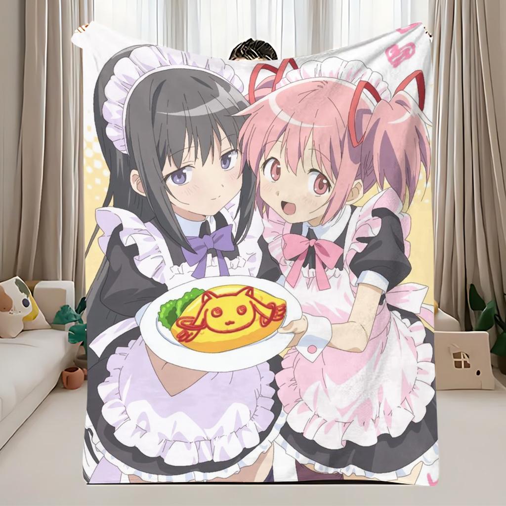 Puella Magi Madoka Magica Maid Flannel Blanket, Anime Madoka Homura Soft Throw Blanket for Sofa Bed