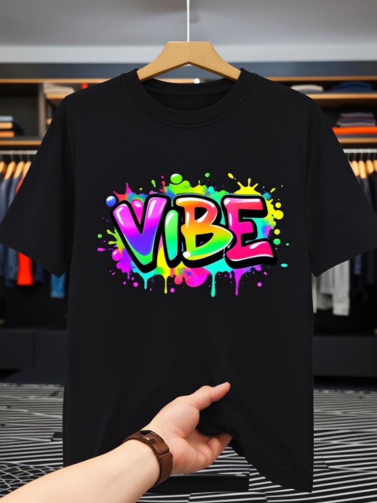 Vibe Graffiti Art Men'S Short Sleeve T-Shirt Bursting with Street Style Energy Suitable for Spring Summer And Autumn Perfect for Young Individuals Who