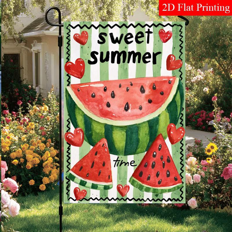 2D Flat, 2D Flat- Sweet Summer Watermelon Garden Flag - 3-28 X 40 Inch Outdoor Garden Flag, Double-Sided Home Decoration Courtyard Decoration Lawn Dec