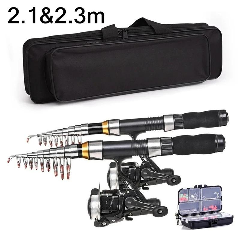 BRAVMAK 2.1/ 2.3 mTelescopic Fishing Rod Reel Combo Full Kit Carbon Fiber Rod Pole Spinning Reel Fishing Bag Case Pesca Gear Set