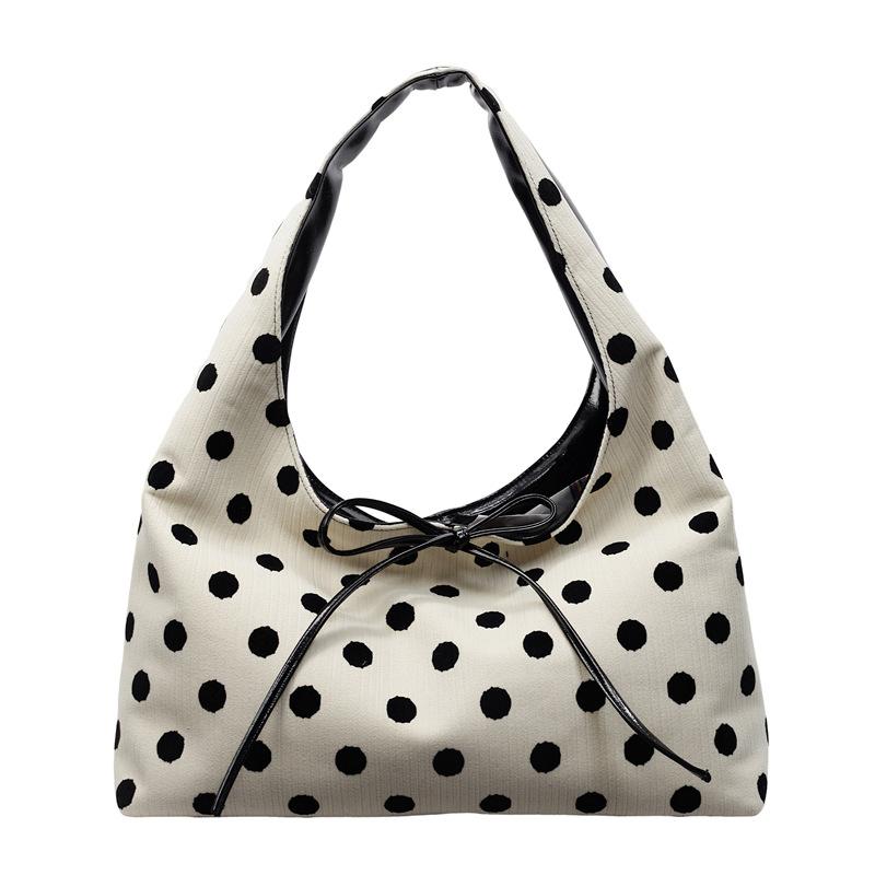 Simple Bow Shoulder Bag Women's Bag 2025 New Fashion Polka Dot Portable Tote Bag High Value Commuter Bag