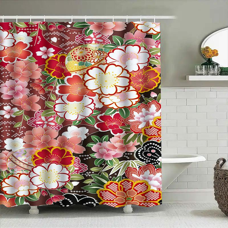 Modern Floral Shower Curtain Waterproof Fabric Large Print For Bathroom Decorations.