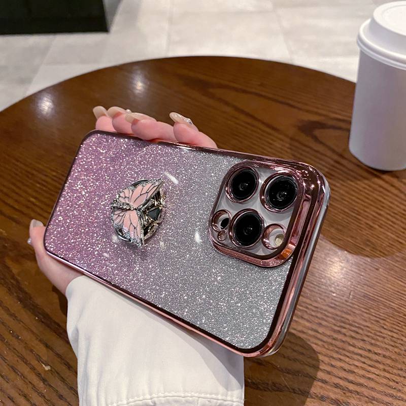 Butterfly Ring Stand Glitter Phone Case For Huawei Y8S Y9S Y6P Y7A Y7 Y9 Prime P Smart Z Plus 2019 2021 P40 P30 Lite Soft Cover