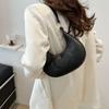 Solid Color PU Leather Shoulder Bag Love Heart Hobo Bag Portable Crescent Moon Underarm Bag  Girls
