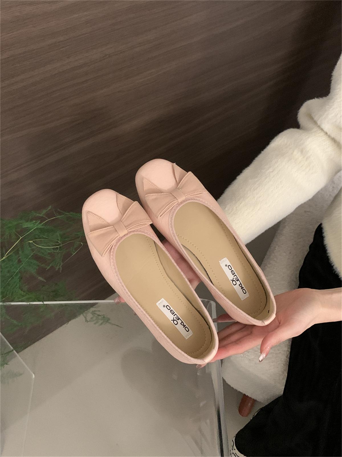 

Французские балетки на плоской подошве с мелким вырезом, маленькие ароматные туфли-лодочки с бантом, женская обувь 2025 лето новинка 39 розовый