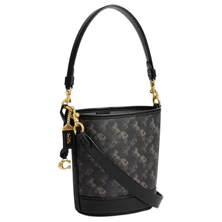 Coach Dakota 16 Horse And Carriage Print Magnetic Closure Leather Bucket Bag Women bags Black CJ828-B4SI1