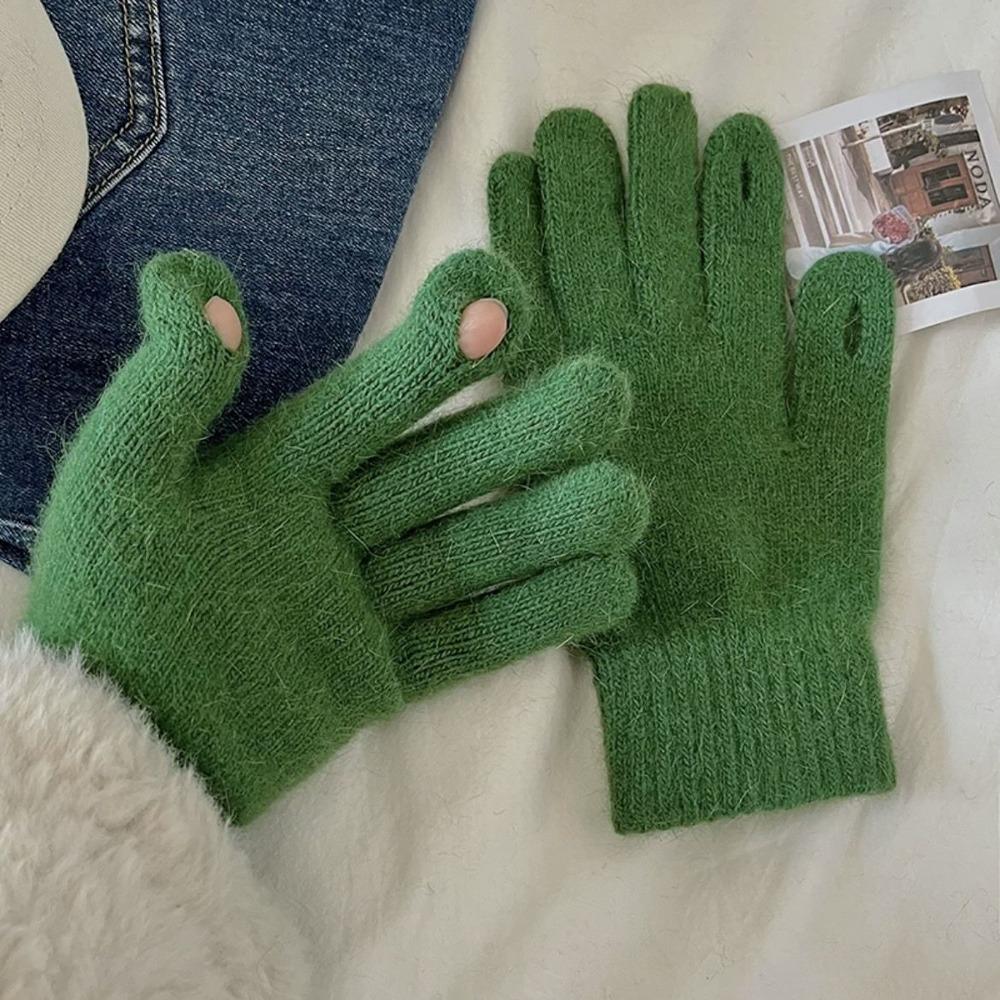 Candy Colored Winter Velvet Gloves Winter Warm Finger Gloves Knitted Gloves  For Woman Girls Maiden