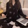 Women's Star Print Long-Sleeve Pajama Set - Black