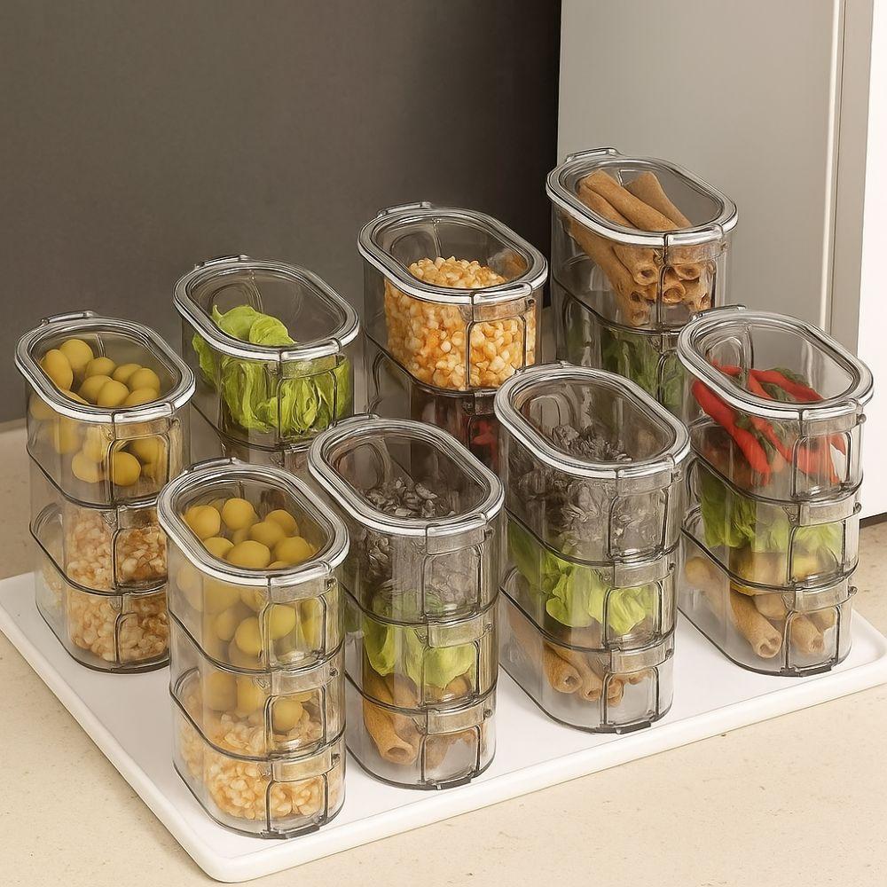 Stackable Salt Jar Transparent Spice Organizer Kitchen Storage Tools Food Storage Box  Tea Coffee