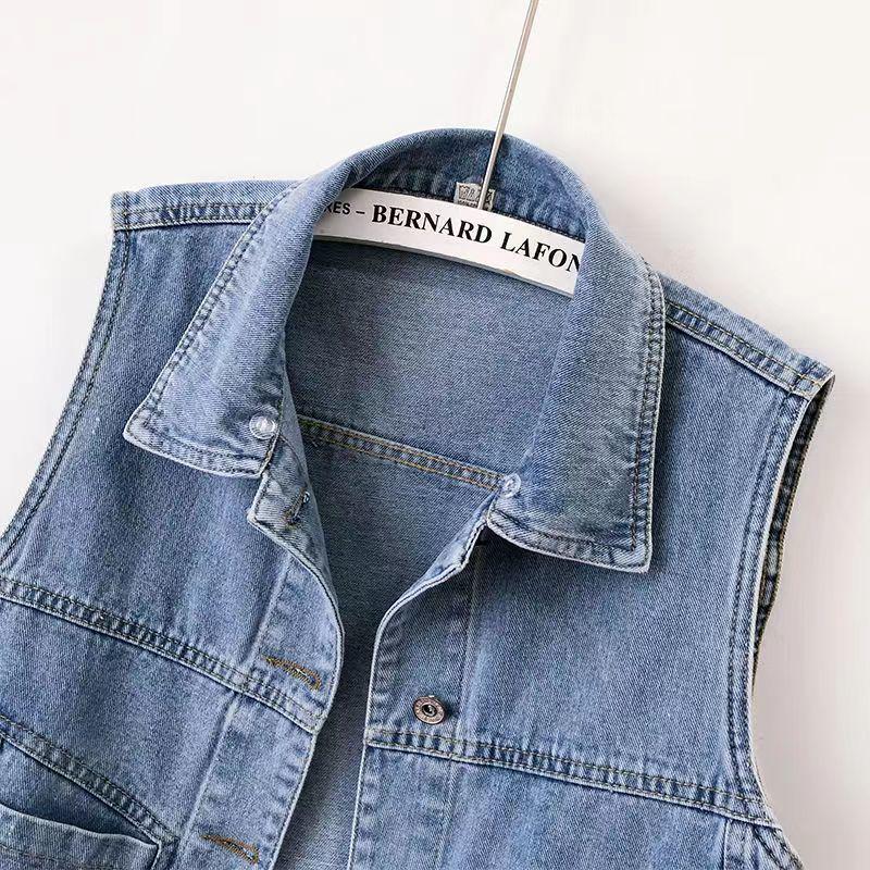 Damen Slim Denim Weste, Vielseitige Ärmellose Jacke mit Revers für Frühling/Herbst 2025