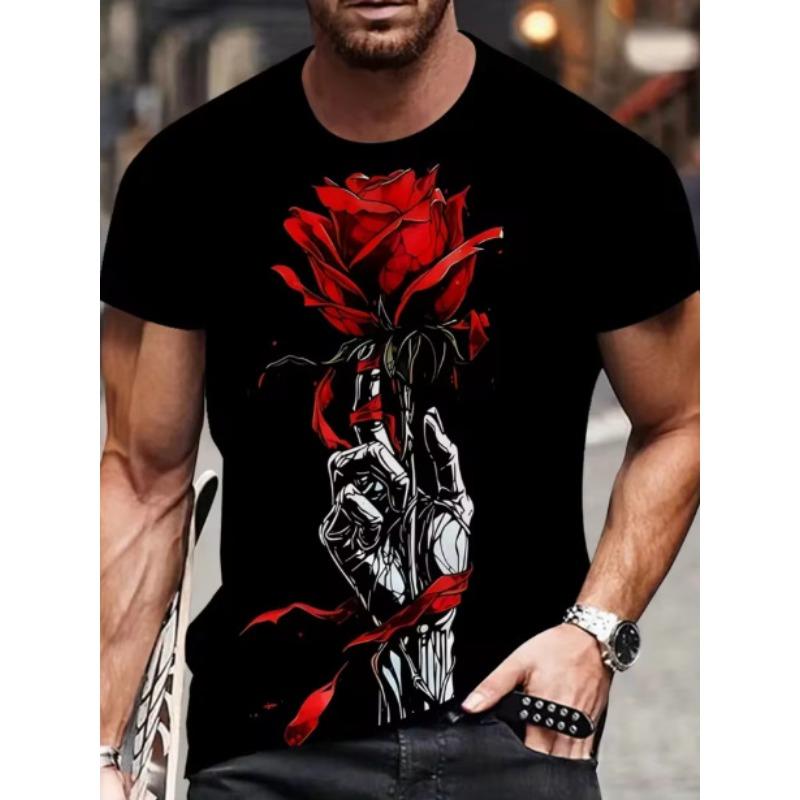 Summer Round Neck 3D Skull Print Top Fashionable Casual Short Sleeved Men's T-shirts