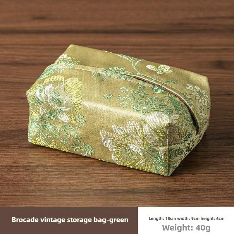 Embroidered Fabric Tissue Box Living Room Car Tea Room Tissue Storage Decor Cover Box Rectangle Container Chinese Style зелёный