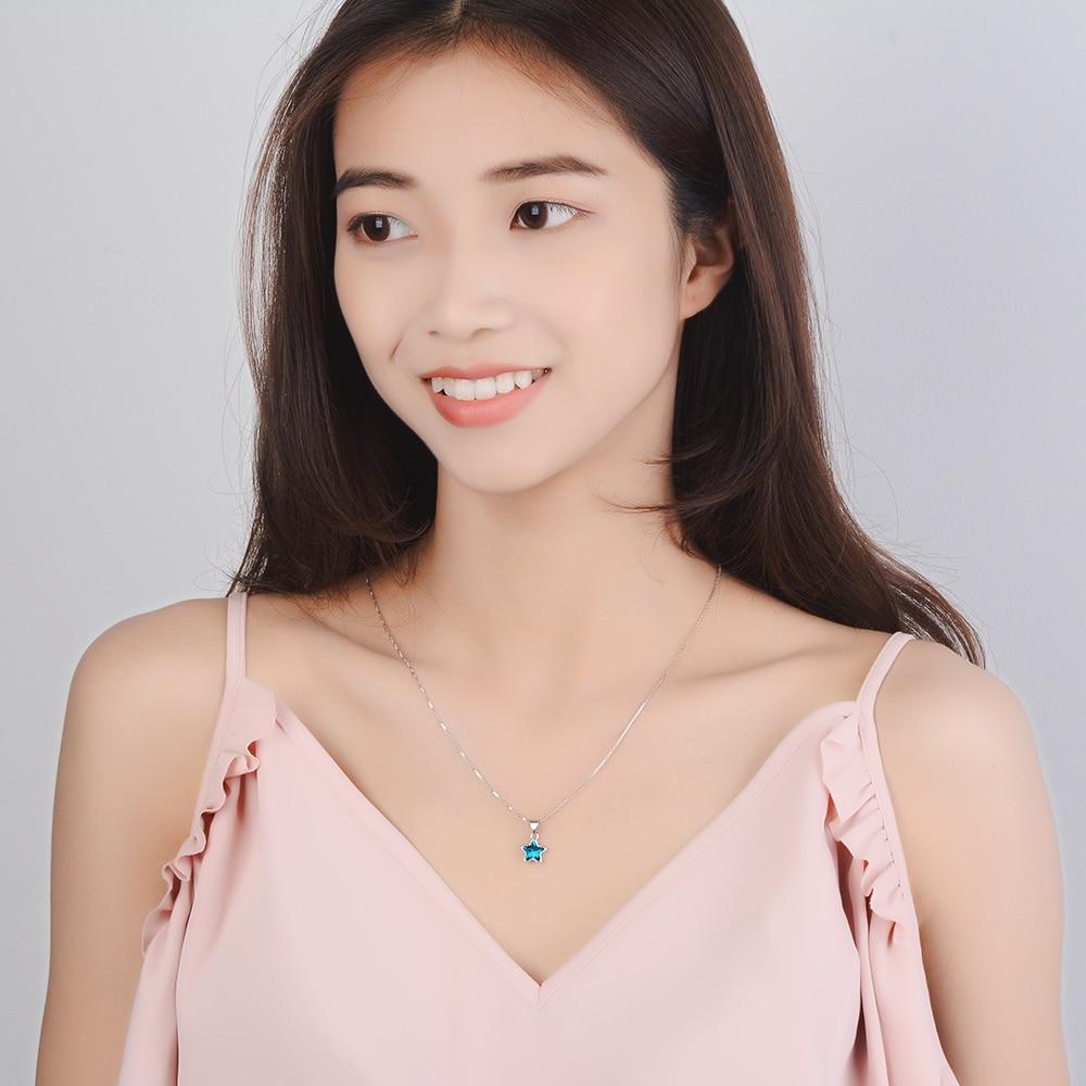 925 Sterling Silver Fantastic Blue Crystal Star Shape Pendant Necklace for Women Charm Necklace Jewelry Gifts S-N290