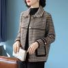 Giacca Autunnale e Invernale con Stampa a Quadri, Capispalla Casual a Maniche Lunghe con Bottoni, Abbigliamento da Donna