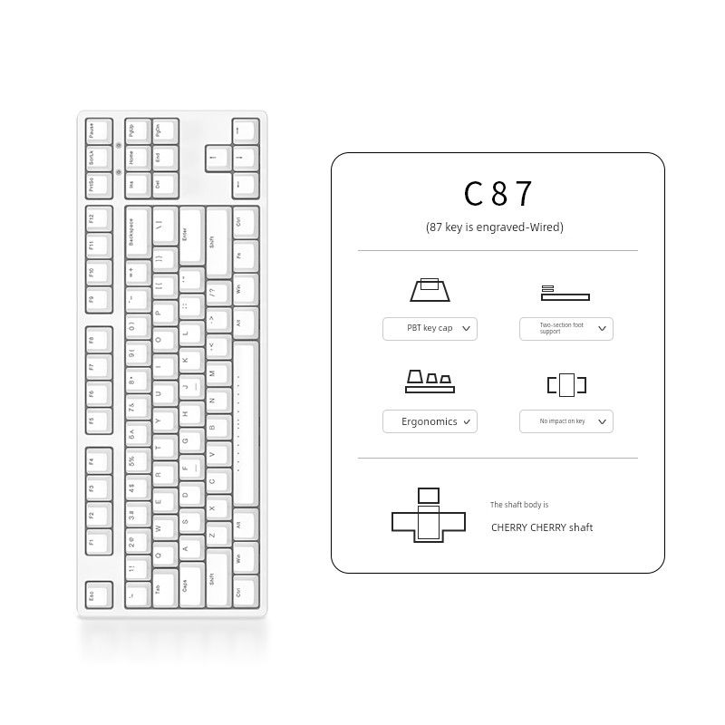 

Ikbc Mechanical Keyboard Wireless Wired C87 Cherry Cherry Axis Black Tea Green Axis Girl Office Keyboard 108 Keys C87 White wired 87 key Red axis