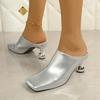 Fashion Women's Slippers Square Toe Special-shaped Heel Women's Mules 2025 Spring Sling-Heel Formal Pumps Outdoor Zapatillas De Mujer