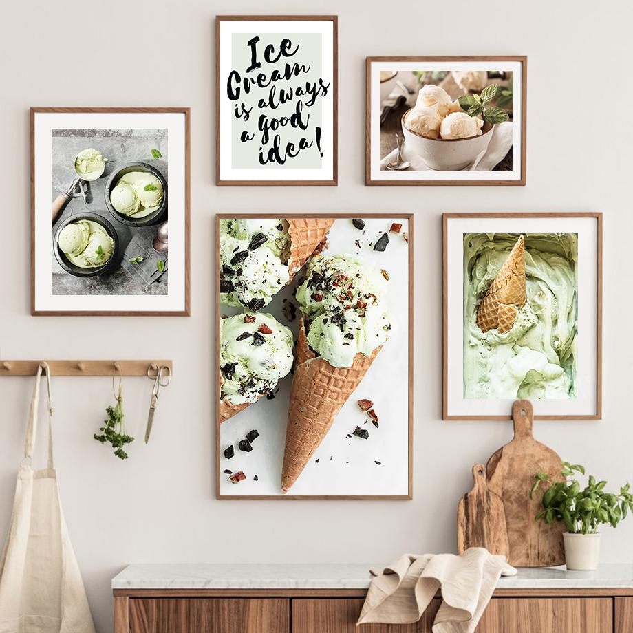 Grüne Eiswaffel Kuchen Zitat Poster und Drucke Wandkunst Leinwandmalerei Bilder für Getränkeladen Hotel Restaurant Raumdekoration