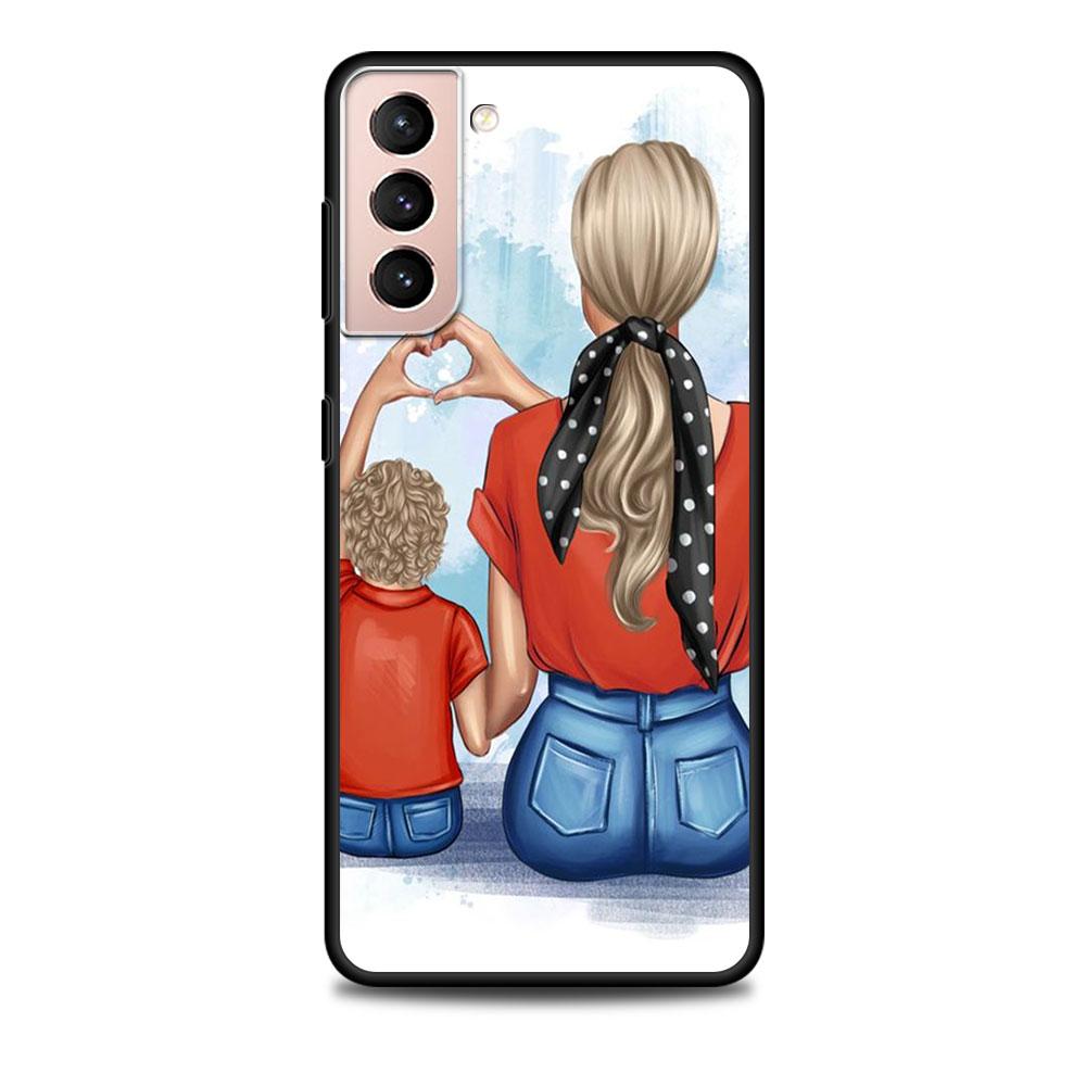 Mom And Baby Girl Boy Black Case for Samsung Galaxy S23 S22 Ultra Cases S21 S20 FE S10 S9 S8 Plus S10e S7 Silicone Phone Cover