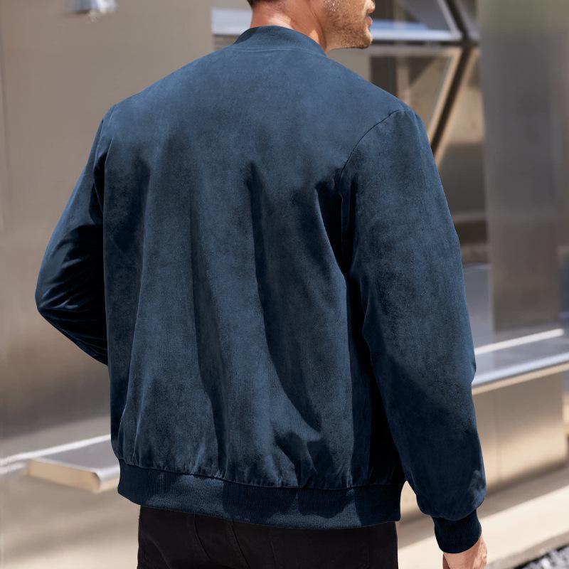 European and American Men's Suede Zipper Stand Collar Jacket for Spring and Autumn